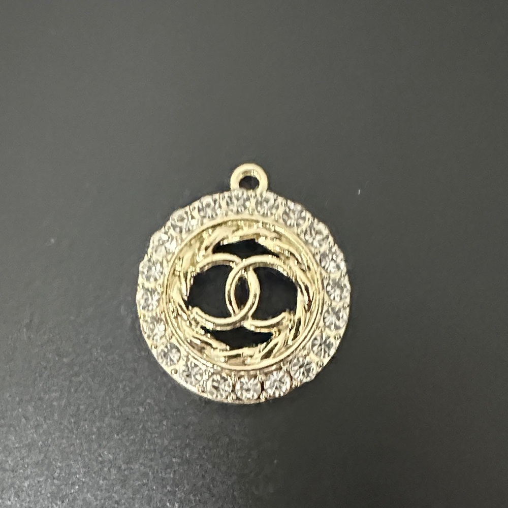 CHANEL UpCycled Gold Charm w Crystals. Stamped on Back. W Box - Picture 4 of 6